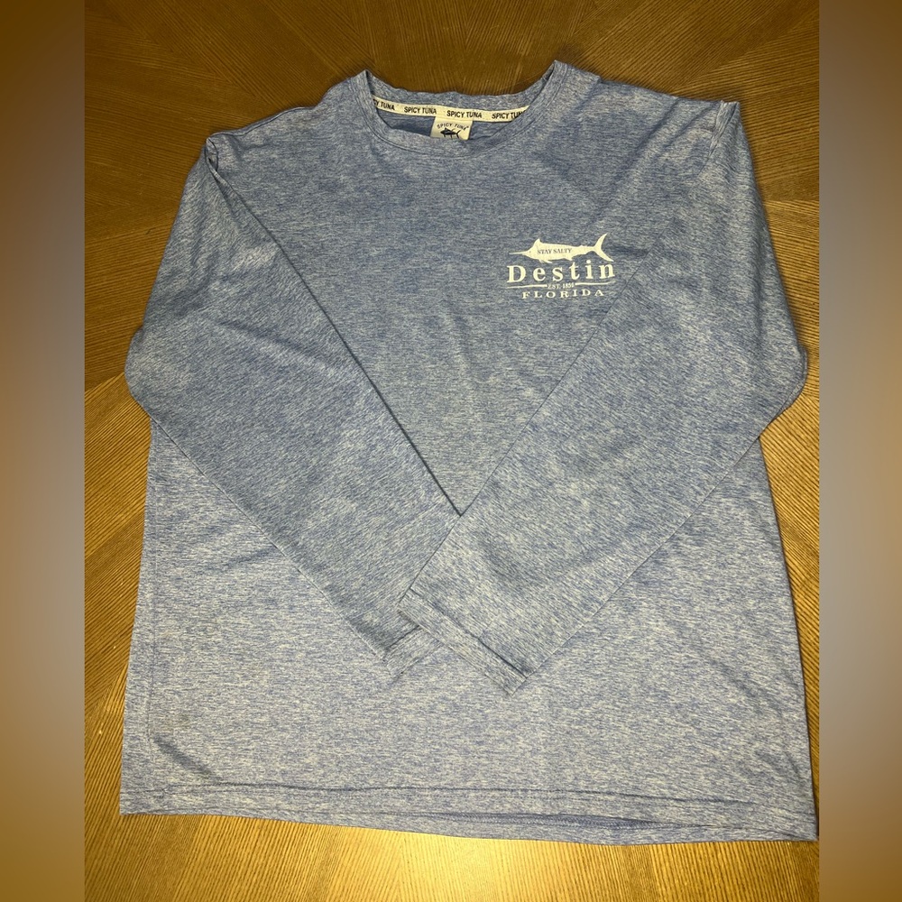 Men’s dri fit Long Sleeve Destin fishing shirt large blue